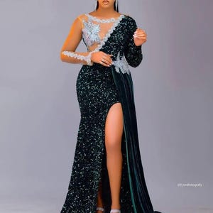 African Asoebi Sequin Dress: Nigerian Prom Gown, Evening Party Dress