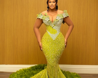 Abito da sirena di lusso con perline: abito da sposa africano, ballo di fine anno, abito da sera