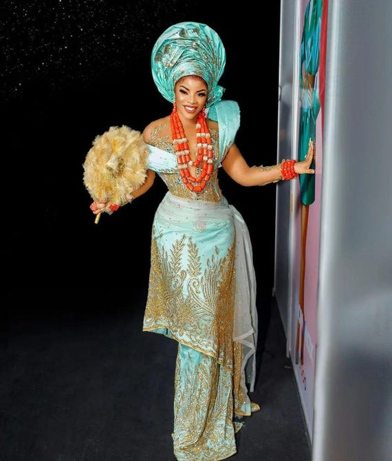 Emerald Green George Fabric Bridal Outfit: Traditional African Wedding Dress  - Etsy