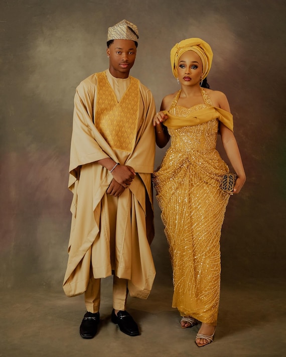 golden couple dress Golden Traditional Chinese Wedding Qun Kwa Dress and Tang Suit, TangSuit / M