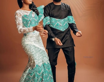 Matching couple outfit, Traditional Wedding dress, Ankara Couple Outfit, Pre-Wedding Pic, Engagement Dress, African coupOutfits, Prom Outfit
