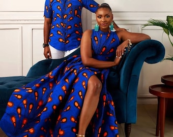 Ankara Matching Couple Outfit: African Wedding Dress, Engagement Photoshoot