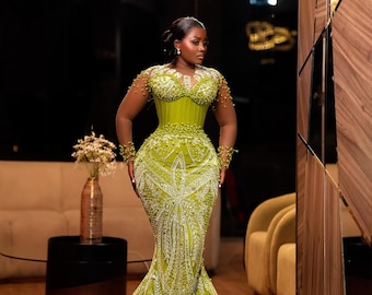 Abito da sirena di lusso con perline: abito da sposa africano, ballo di fine anno, abito da sera