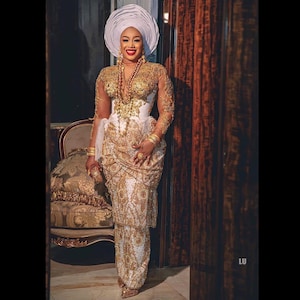White and gold  bridal George outfit, Traditional wedding outfit,African women clothing,Birthday prom Evening dress,Party Wedding guests