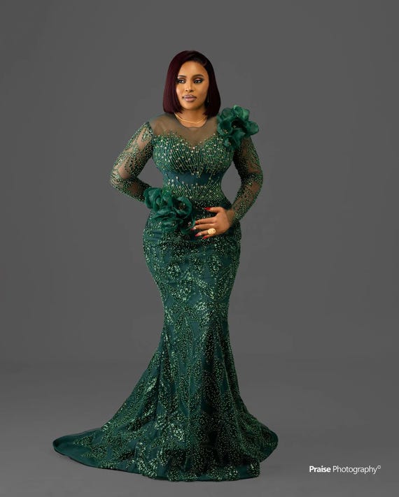 Luxury Emerald Green Beaded Homecoming Dress: African Wedding Guest Gown -  Etsy Denmark