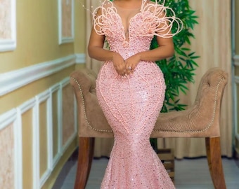 Vestido de fiesta de lujo con cuentas: boda africana, fiesta de graduación, vestido de noche