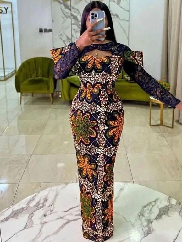 Straight Gown Long Sleeve Ankara Styles Ankara Long Fitted Dress
