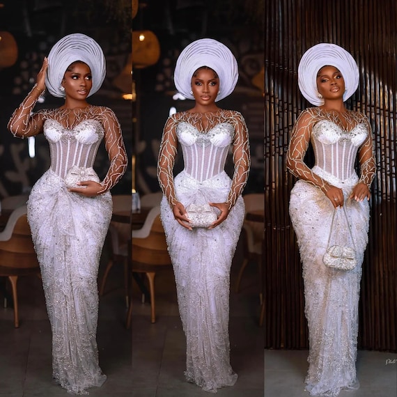 White Beaded African Dress: Custom Prom, Evening, or Wedding Guest - Etsy