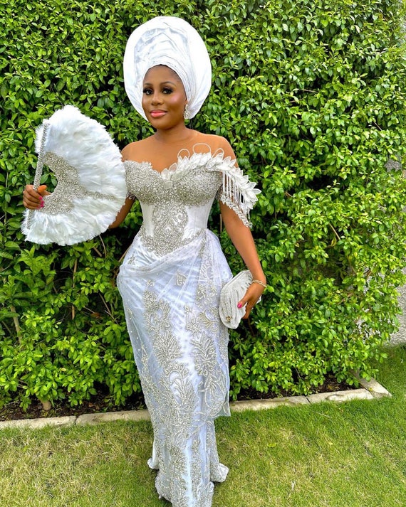 White Bridal George Outfit: Traditional African Wedding Dress - Main Image