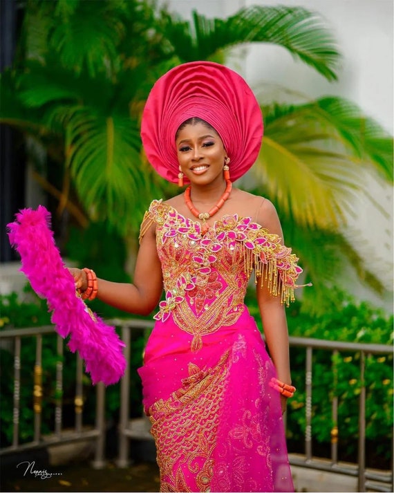 pink and gold african dress African Print Satin Robe Pink main image 1