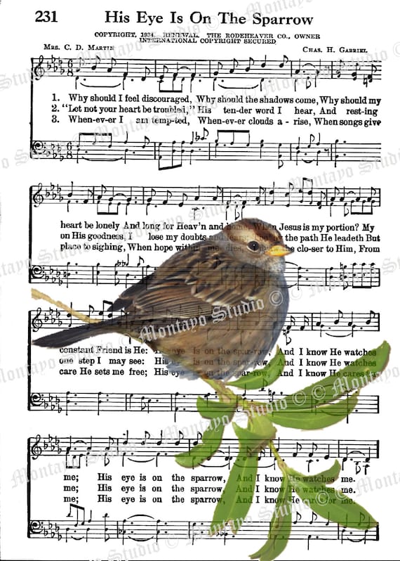 HIS EYE is on the Sparrow Bird Spiritual Hymn Song Page 4x6 - Etsy HIS EYE is on the Sparrow Bird Spiritual Hymn Song Page 4x6 - Etsy