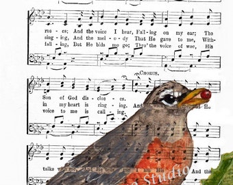 ROBIN  In The GARDEN Bird lovely Art Print© Religious Hymn 4x6, 5x7, or 8x10 Image Digital - INSTANT Digital Download