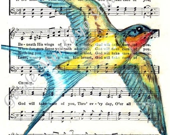 Barn Swallow© Spiritual Song Page 4x6, 5x7, or 8x10 Print God Will Take Care Of You INSTANT DIGITAL DOWNLOAD