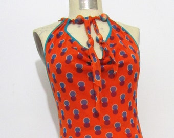 M Jean Paul Gaultier Italy Mesh Halter Dress Maxi Orange Circles