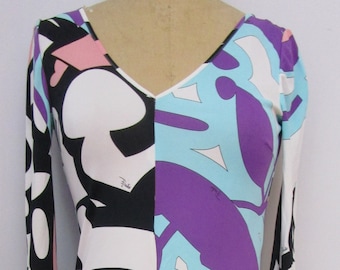 4 Emilio Pucci Rayon Dress Retired Bright Graphic Abstract Print Border Italy