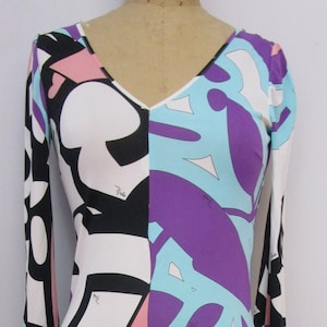 4 Emilio Pucci Rayon Dress Retired Bright Graphic Abstract Print Border Italy