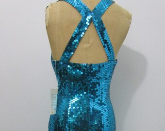 6 Adrianna Papell Mermaid Blue Sequin Evening Dress Gown Shimmering Bling Prom