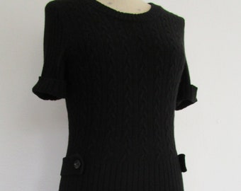 M Dress CASHMERE Banana Republic Cable Pullover Knit Sweater Black Short Sleeve Cuddly