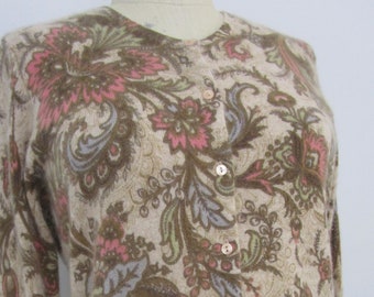 XL Printed CASHMERE Cardigan Paisley Floral 2 Ply Cuddly Luxury