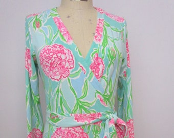 L Lilly Pulitzer Rayon Jersey Wrap Dress Vintage Iconic Classic Palm Beach Designer