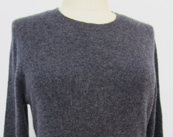 L Charcoal Gray CASHMERE Pullover Knit Sweater Crew Neck Cuddly Wendy Cashmere