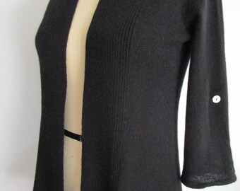 S Open Front CASHMERE Cardigan Sweater Black Cuddly Roll Sleeve