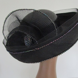 Sylvia Perline Breton Church Hat Faux Straw Diva Vintage 1980s USA Derby Church