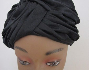 Frank Olive Black Silk Turban Hat Bespoken Private Collection Church