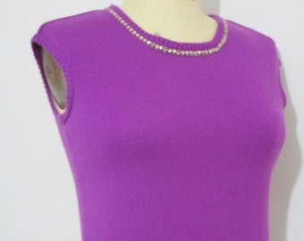 M CASHMERE Pullover Knit Sweater Vest Escada Sleeveless Cuddly Purple Rhinestones