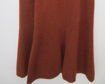 XL Italian Gobi CASHMERE Knit A Line Skirt Godets Heathered Rust