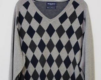 XXL Mens Austin Reed V Neck Pullover Sweater Jumper Intarsia Herringbone