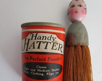 Flapper Lint Hat Brush Powder Wooden Hand Painted Clothes Valet Vanity Display Millinery Decor