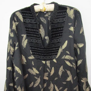 M Johnny Was Golden Feather Top Blouse Black Rayon Georgette Bohemian