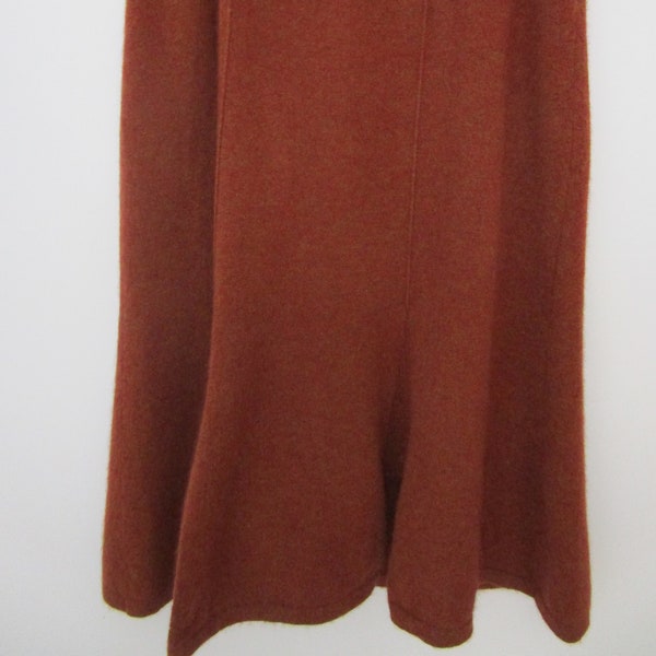 XL Italian Gobi CASHMERE Knit A Line Skirt Godets Heathered Rust