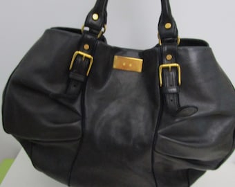 Luxury Marni Italian Leather X Large Satchel Tote Bag Black Gold