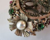 Florenza Vanity Tiny Ring Box Lipstick Holder Metal Wash Rhinestones Italy