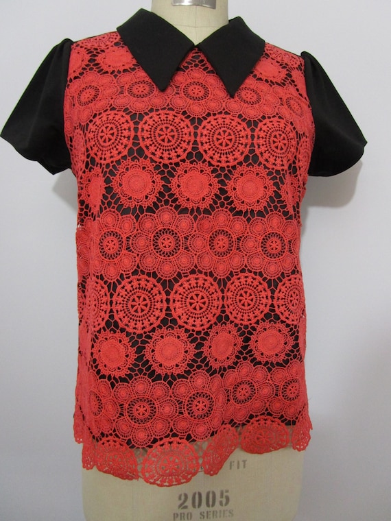 L Marc Jacobs Orange Lace Top Pointed Collar Black