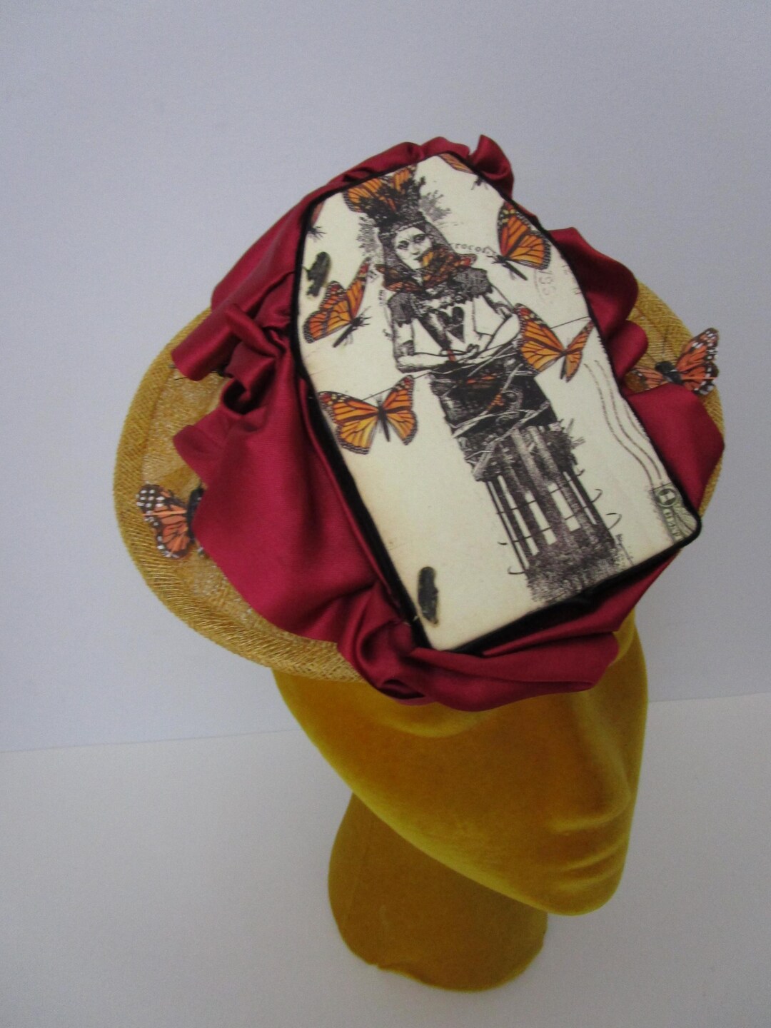 Monarch Butterfly Steampunk Woman Percher Whimsy Hat Wheat  display picture 1