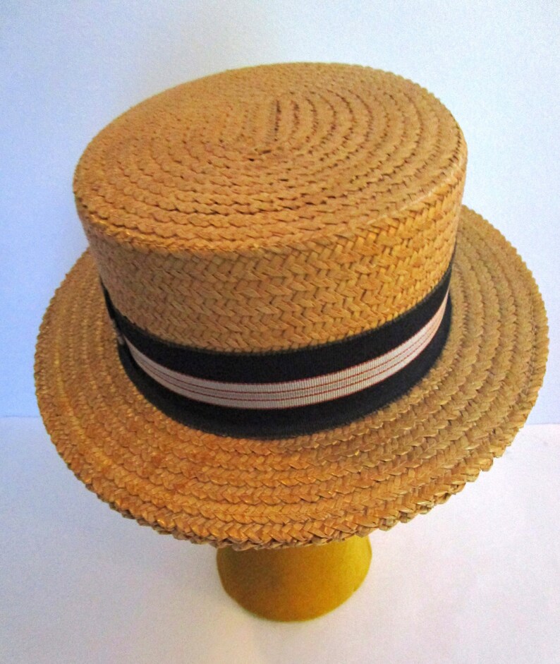 Mens Unisex Straw Boater Hat Italy Striped Grosgrain Preppy Etsy