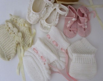 Vintage Lot Baby Doll Shoes Pink Blue Crochet Bonnet Ribbons