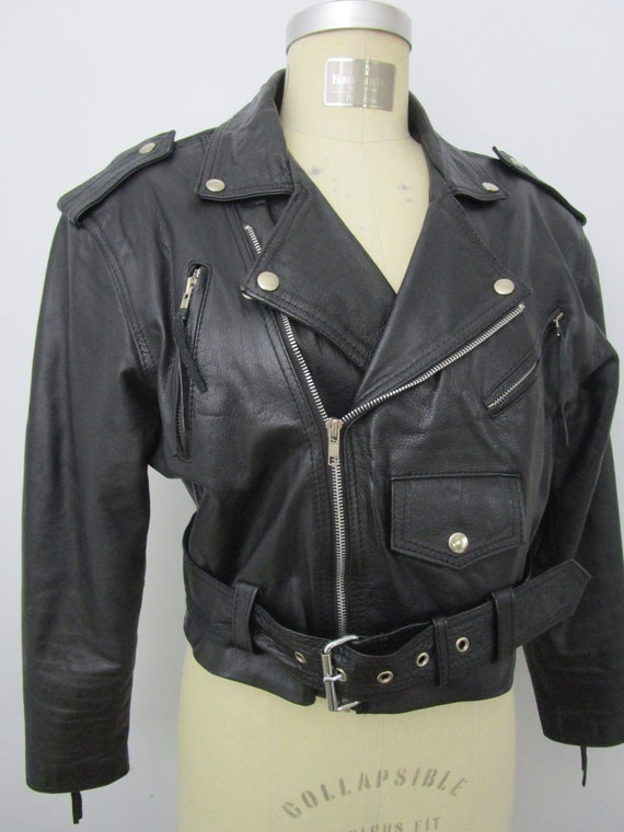 L Wilson Leather Jacket Cropped Motorcycle Biker C