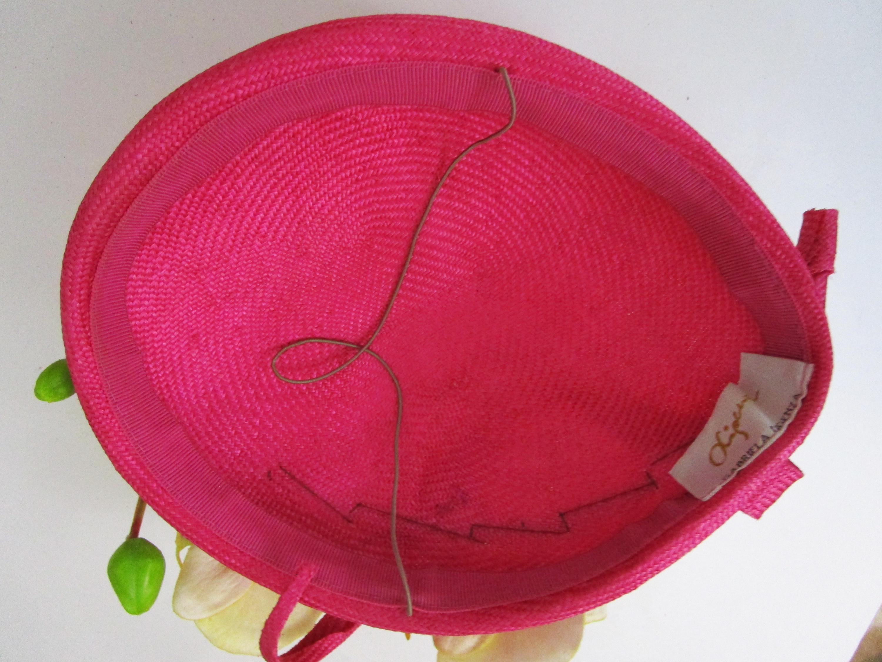 Italian Yellow Orchid Small Percher Calot Hat Pink Straw Yellow Perch Hat - Etsy main image 3