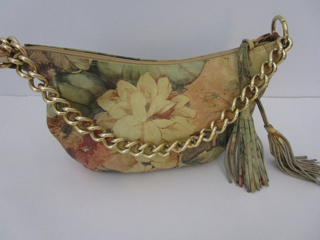 Maurizio Taiuti Italy Crescent Umhangetasche aus weichem Leder mit Blumenmuster Gold Rose Pink Gold Kette Etsy