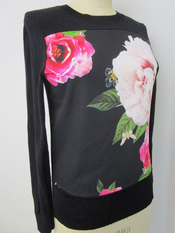 Ted Baker, S Ted Baker Pullover Knit Sweatshirt Sweater Top Floral Butterflies