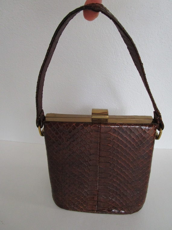 1940s Snake Skin Purse Top Handle Frame Vintage Ex