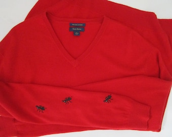 L Mens Ants Macys CASHMERE Classic V Neck Pullover Sweater Dark Red Long Sleeve Club Room