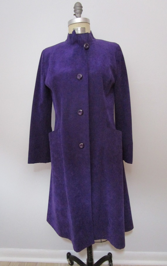 M/L Pauline Trigere Purple Ultrasuede Duster Coat 