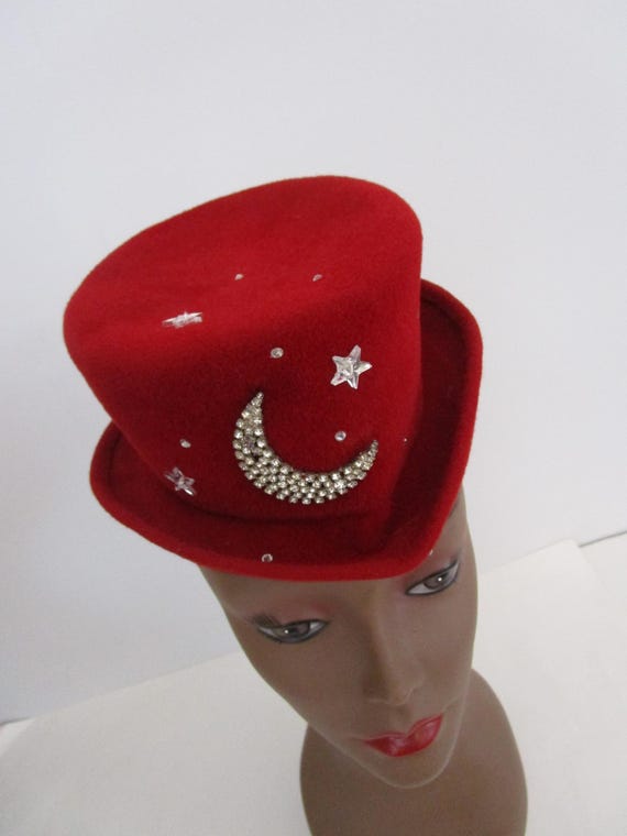 Rhinestone Stars Moon Felt Mini Top Hat Art Deco Derby Church Rhinestone Mini Top Hat - Etsy UK main image 3
