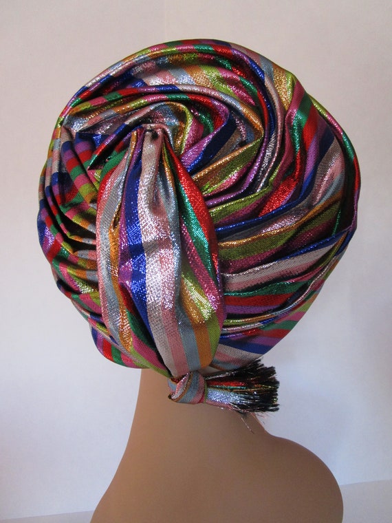 Don Anderson Multicolor Lurex Stripe Turban Hat Jo