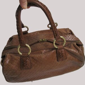 Bolso tote grande de piel tejida Antonio Melani en marrón silla de montar con anillos dorados